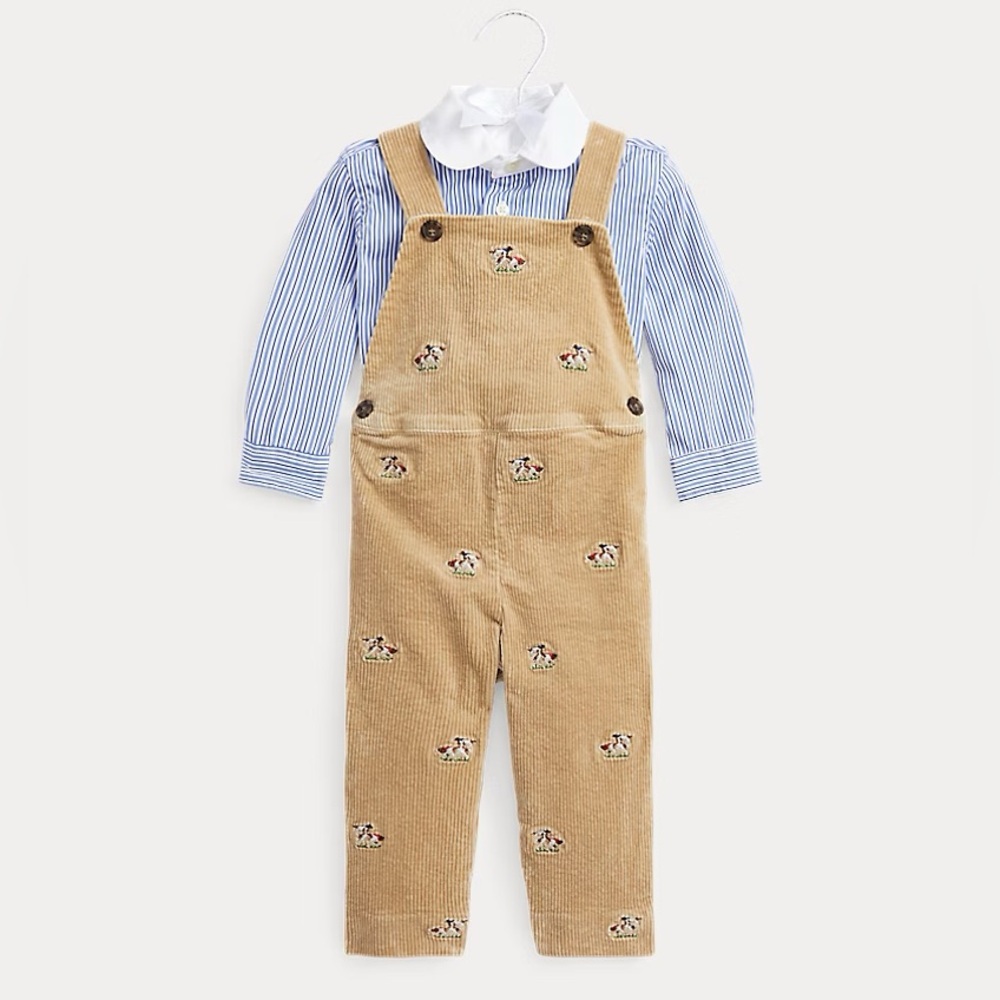 Ralph Lauren Baby Broadcloth Shirt and Corduroy Overall Set size 6m NWT
